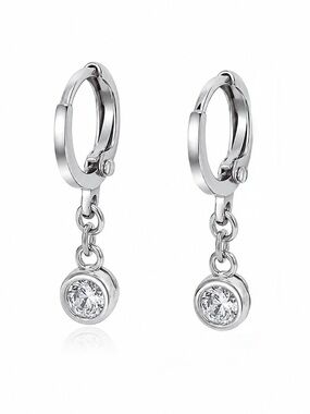 Dangle Silver Hoop Earrings Platinum Plated Hypoallergenic Water Resistant